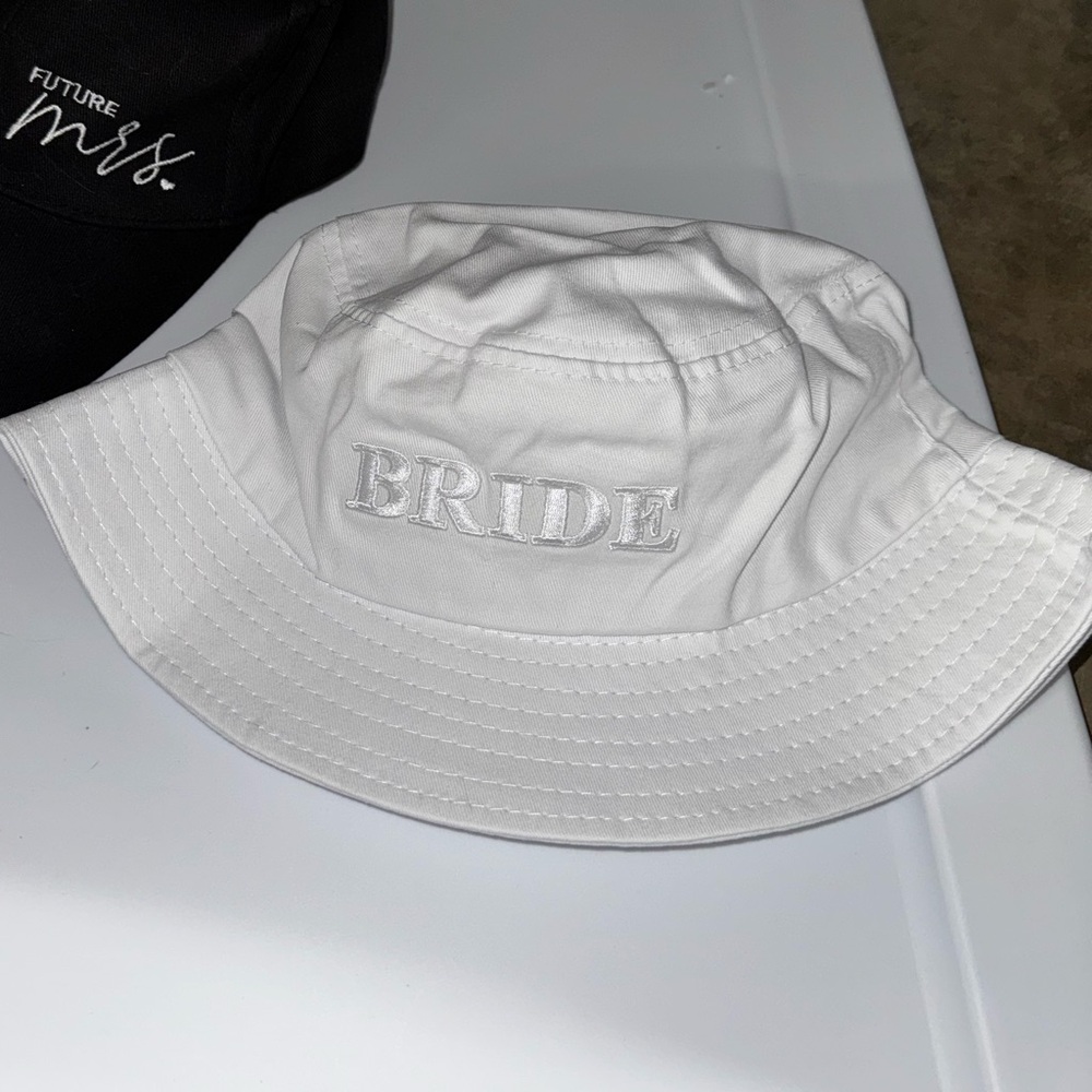 White Embroidered Bride Bucket Hat